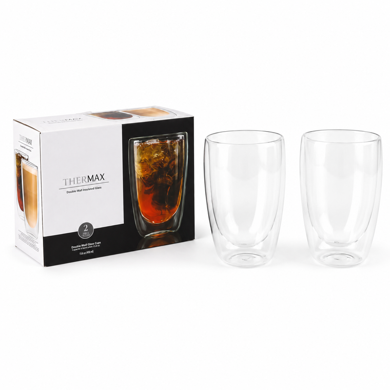 Tazas de Doble Pared de Borosilicato para Bebidas Frías y Calientes de 15.6 Oz (460ml) Vasos de Vidrio para Café y Té (Set de 2)