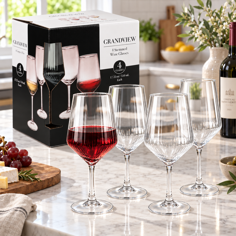 Copas de Cristal Para Vino 17.25 Oz (510ml)  Copas Transparentes Elegantes y Ligeras (Set de 4)