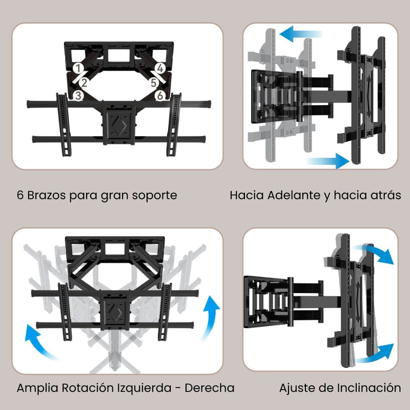 Soporte de TV Ajustable Telescópico Para Pantallas 40-80” con Inclinación ±5°. VESA 600×400 mm. Brazo Giratorio para Monitor.