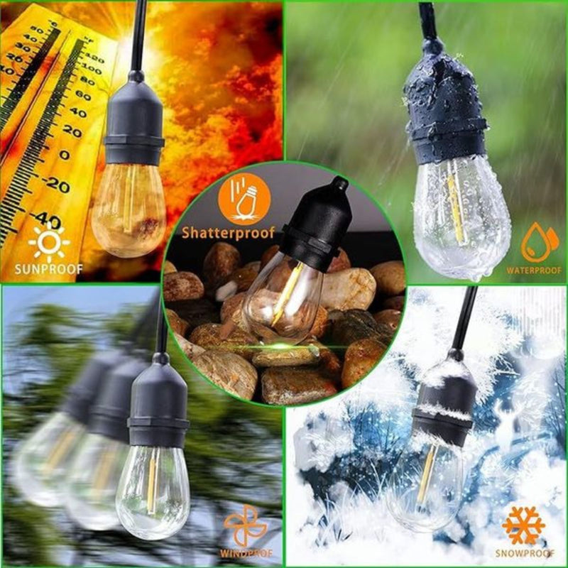 Guirnalda Tira LED (15 metros). Luces 15 Bombillos Luz Cálida Para Exteriores IP65, Estilo Vintage Edison 110V.