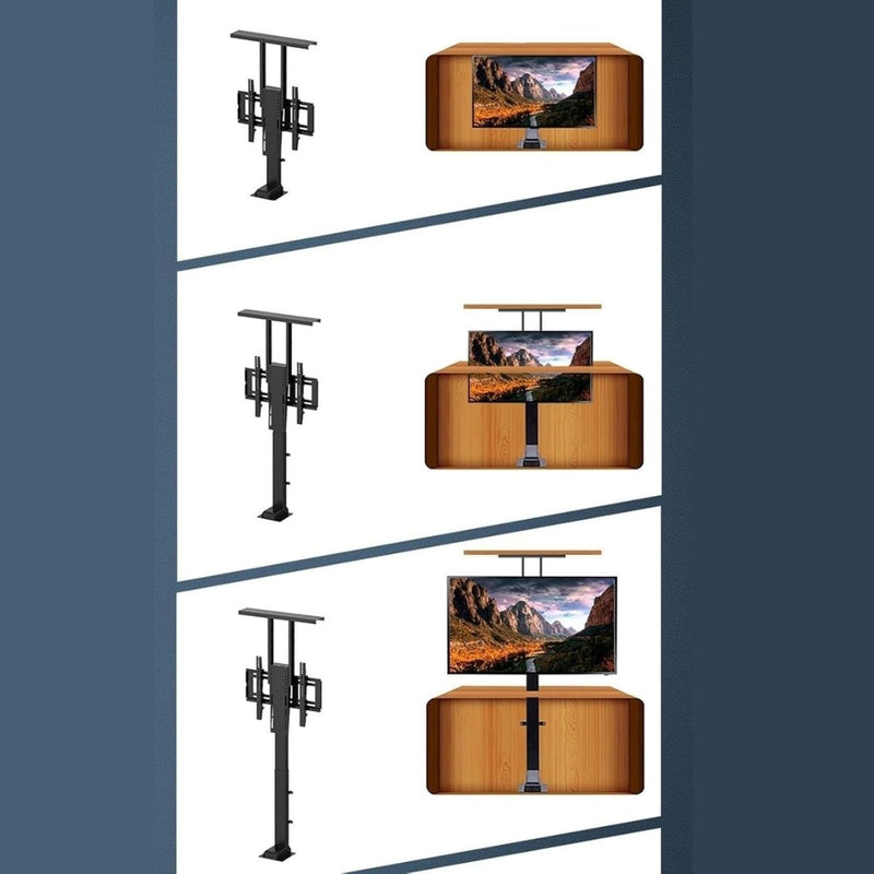 Soporte De TV oculto Con Altura motorizado automático Ajustable 27.9 - 63.4” (71cm  – 1.6 mts) Con Control Remoto. Elevador de TV Automático. Para Monitores 42-70”.