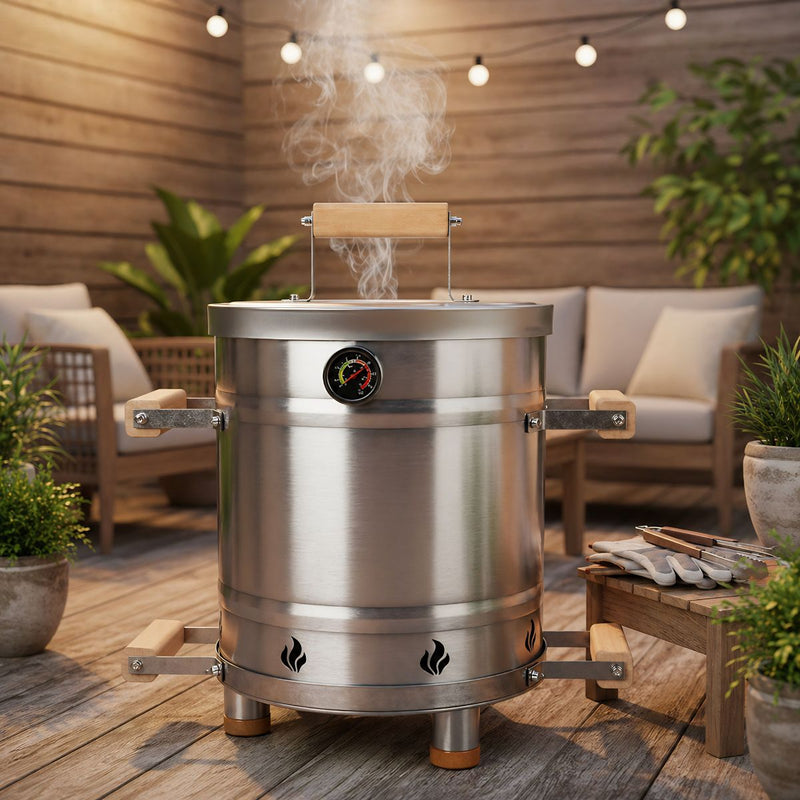 Barril Ahumador Acero Inoxidable 304 Portátil Asador Para Parrilladas Y Barbacoas. Mediano. 16" 40x40x50cm 8 - 10 Libras Aprox.