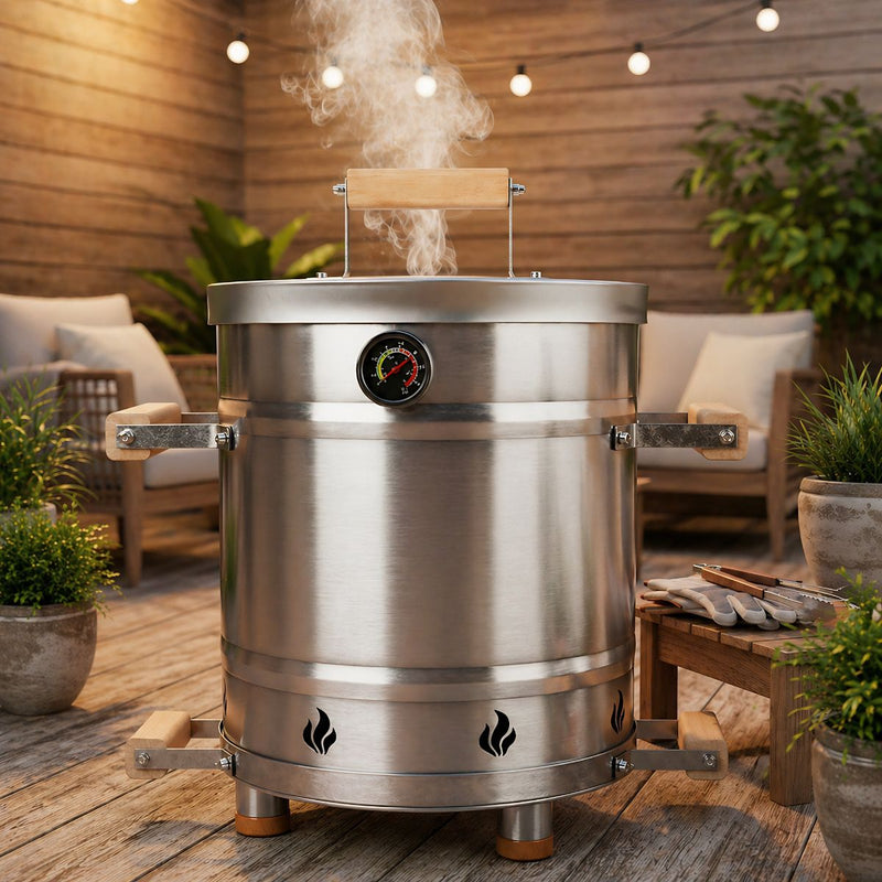 Barril Ahumador Acero Inoxidable 304 Portátil Asador Para Parrilladas Y Barbacoas. Grande. 18" 45x45x62cm 15 - 20 Libras Aprox.