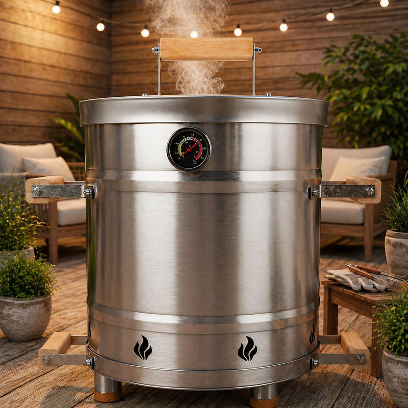 Barril Ahumador Acero Inoxidable 304 Portátil Asador Para Parrilladas Y Barbacoas. Extra Grande. 22" 57x57x87cm 35 - 45 Libras Aprox.