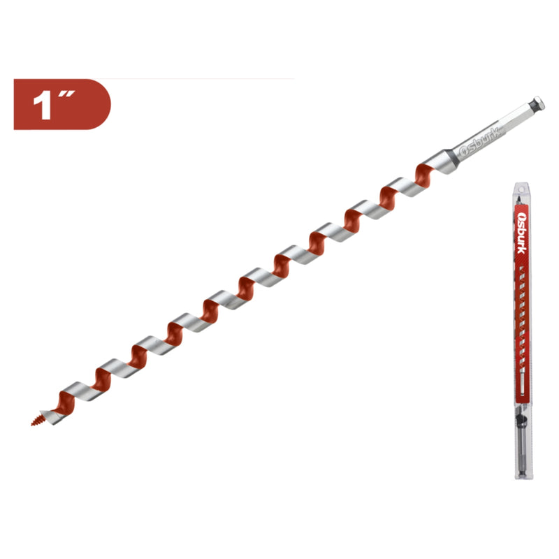 Broca Barrena 1" Acero al Carbono Vástago Hexagonal 3/8" Largo 18"