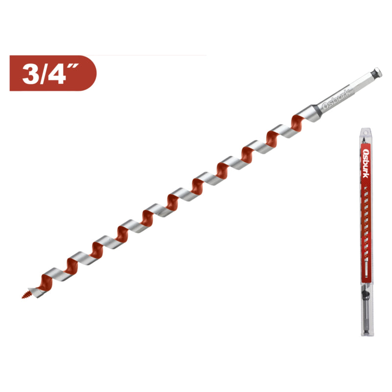 Broca Barrena 3/4" Acero al Carbono Vástago Hexagonal 1/4" Largo 18"