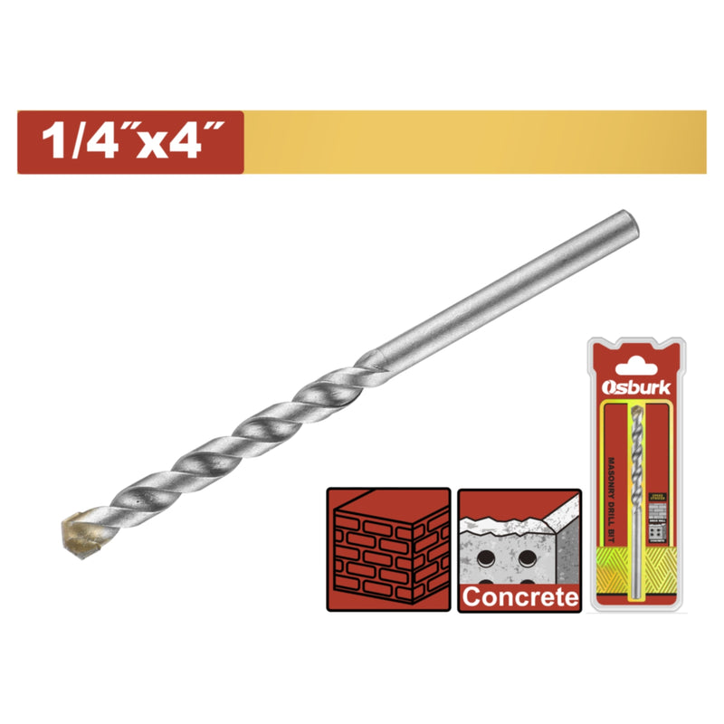 Broca para Concreto 1/4"x4" Vástago redondo. Punta afilada.