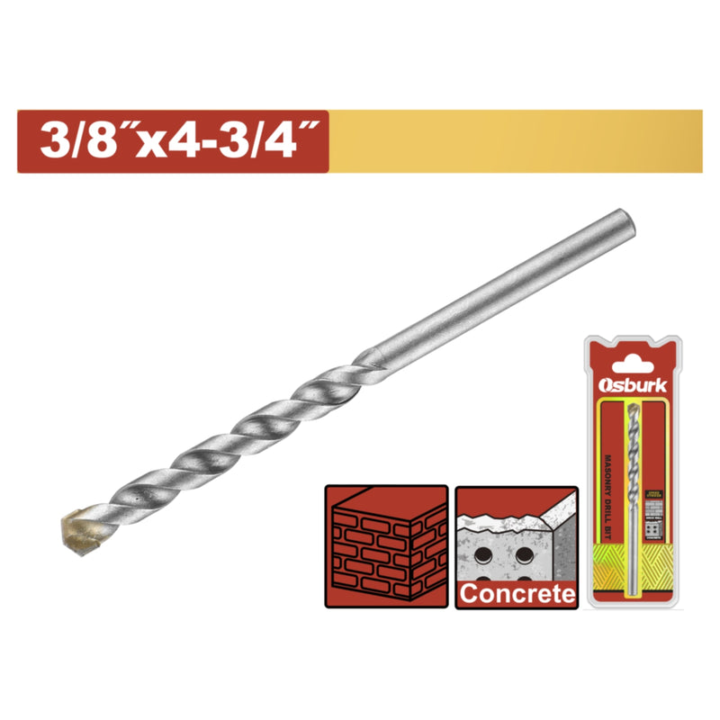 Broca para Concreto 3/8"x4-3/4" Vástago redondo. Punta afilada.