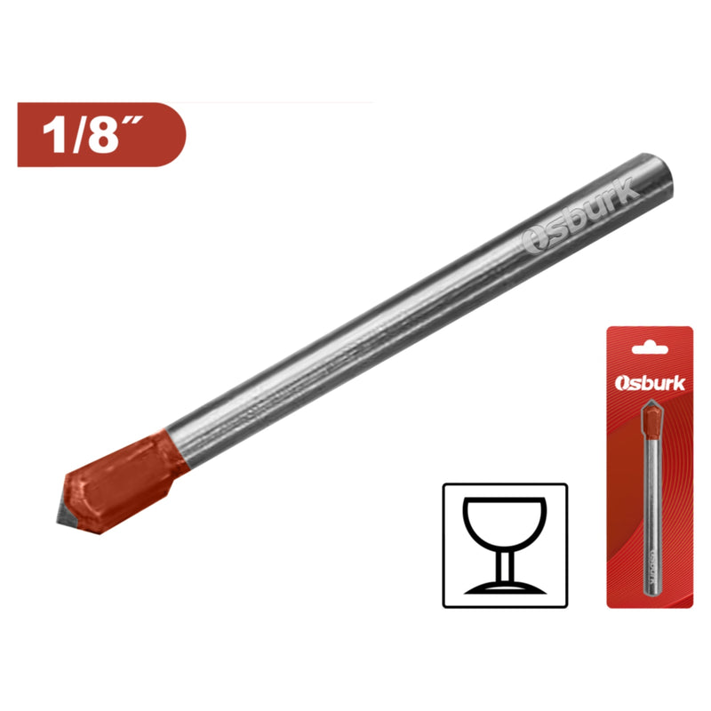 Broca punta flecha para vidrio y cerámica 1/8” Punta afilada. Acero 40CR