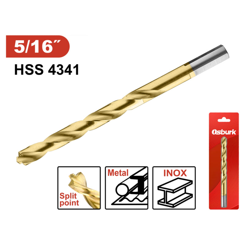Broca HSS Acero Alta Velocidad. 5/16" Ideal para Metal. Punta 135°