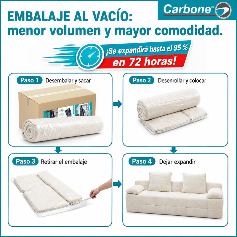 Sofá Moderno de 3 Puestos Empacado al Vacío. Espuma 32D de Alta Densidad con Resortes (232x99x68cm). Color beige claro.