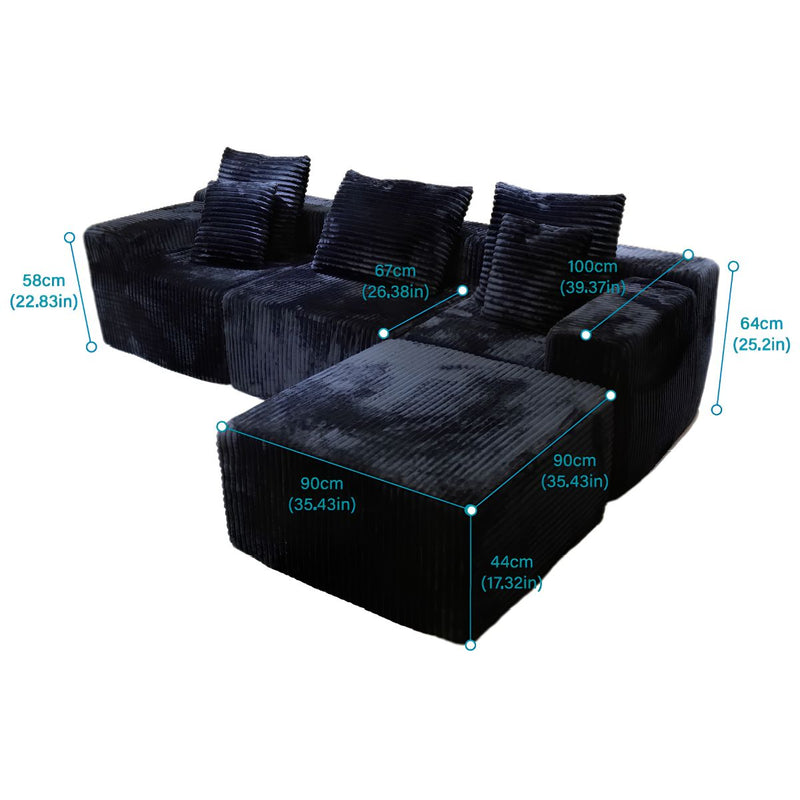 Sofá Modular de 3 Puestos Empacado al Vacío (271x96x63cm). Espuma 32D de Alta Densidad con Resortes y Fundas Removibles. Color Azul oscuro.