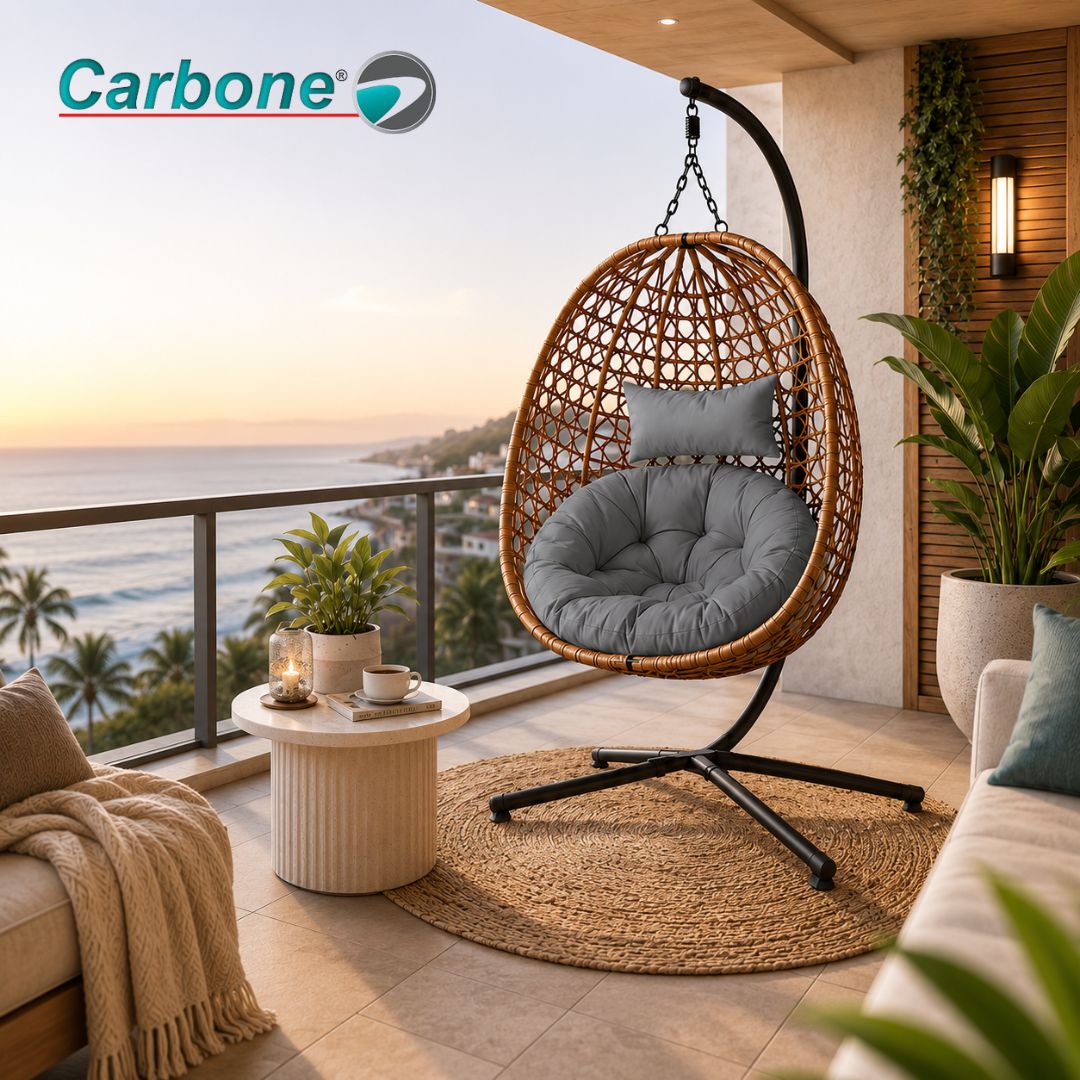 Silla Colgante Tipo Huevo con Soporte Plegable de Ratán Sintético para Terraza, Balcón y Jardín. Soporta 150 kg. Color gris.
