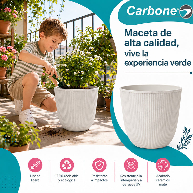 Maceta Decorativa Blanca con Acabado Cerámico Mate para Interior y Exterior D35*H30.5cm  Resistente a Rayos UV.