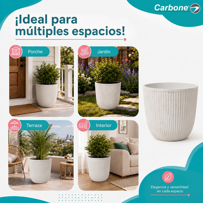 Maceta Decorativa Blanca con Acabado Cerámico Mate para Interior y Exterior D35*H30.5cm  Resistente a Rayos UV.
