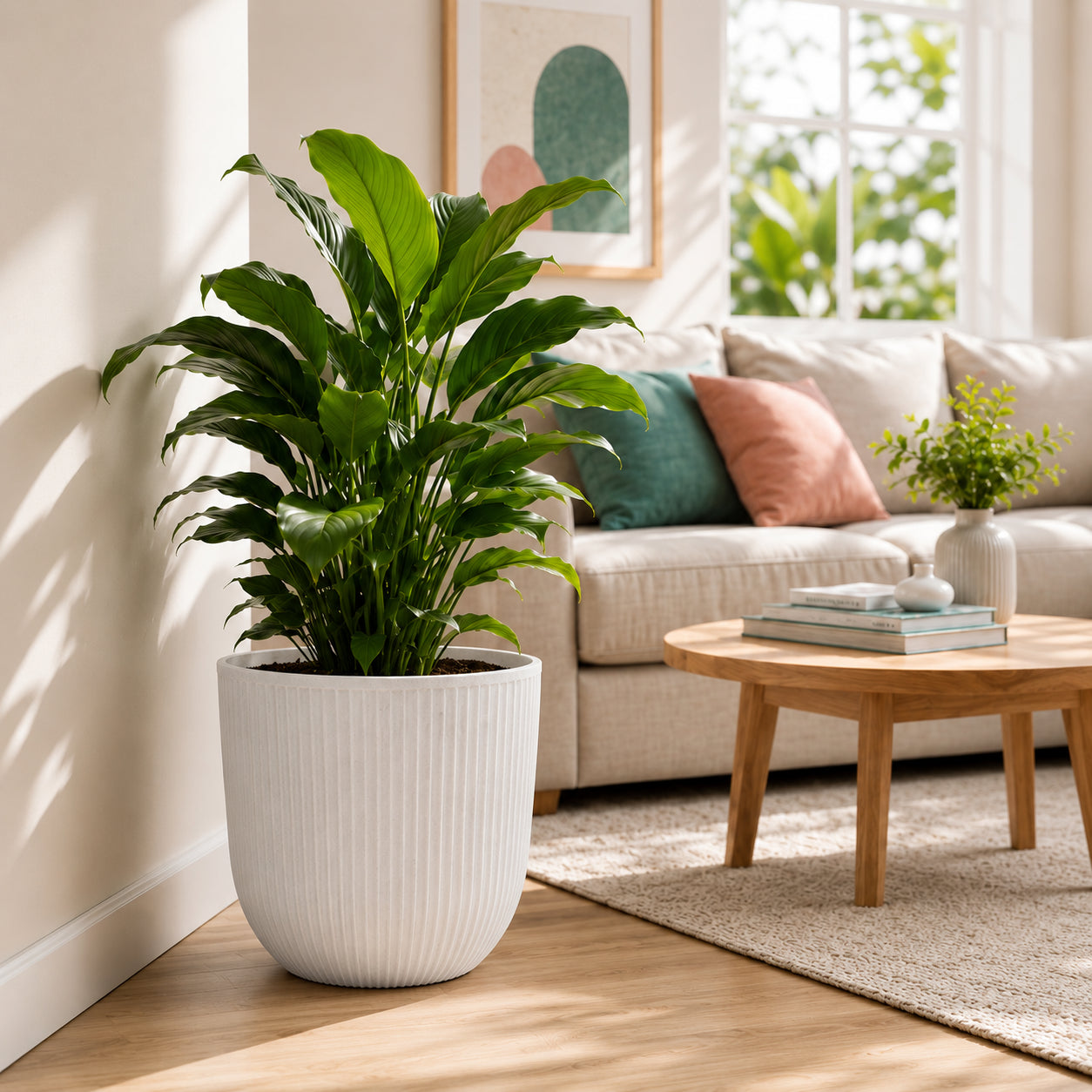 Maceta Decorativa Blanca con Acabado Cerámico Mate para Interior y Exterior D54.5*H48cm Resistente a Rayos UV.