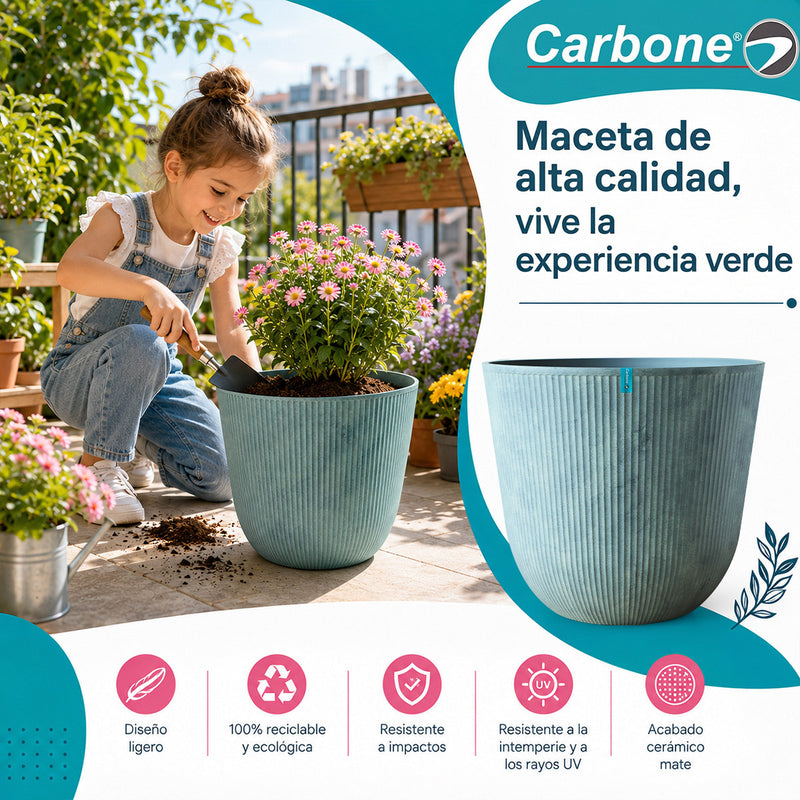 Maceta Decorativa Gris Clara con Acabado Cerámico Mate para Interior y Exterior D54.5*H48cm Resistente a Rayos UV.