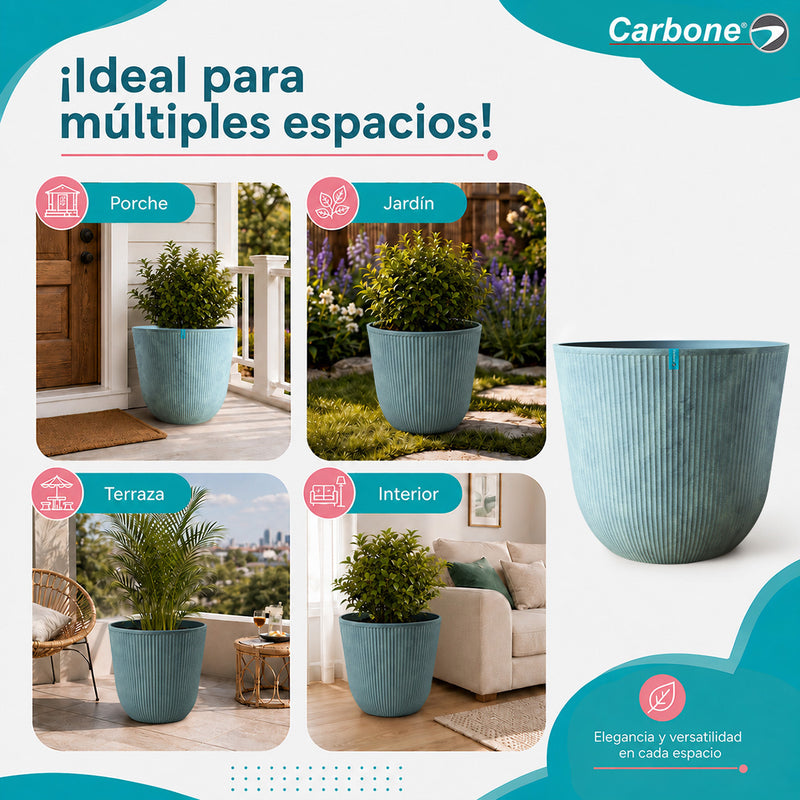 Maceta Decorativa Gris Clara con Acabado Cerámico Mate para Interior y Exterior D54.5*H48cm Resistente a Rayos UV.
