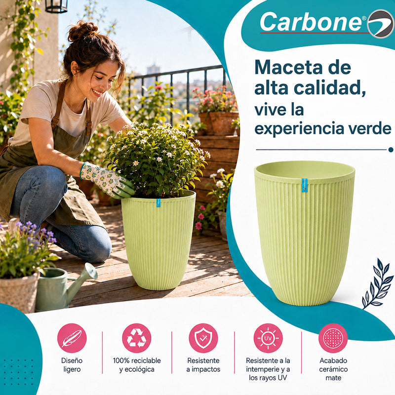 Maceta Alta Decorativa Beige con Acabado Cerámico Mate para Interior y Exterior D28.5*H37.7cm Resistente a Rayos UV.