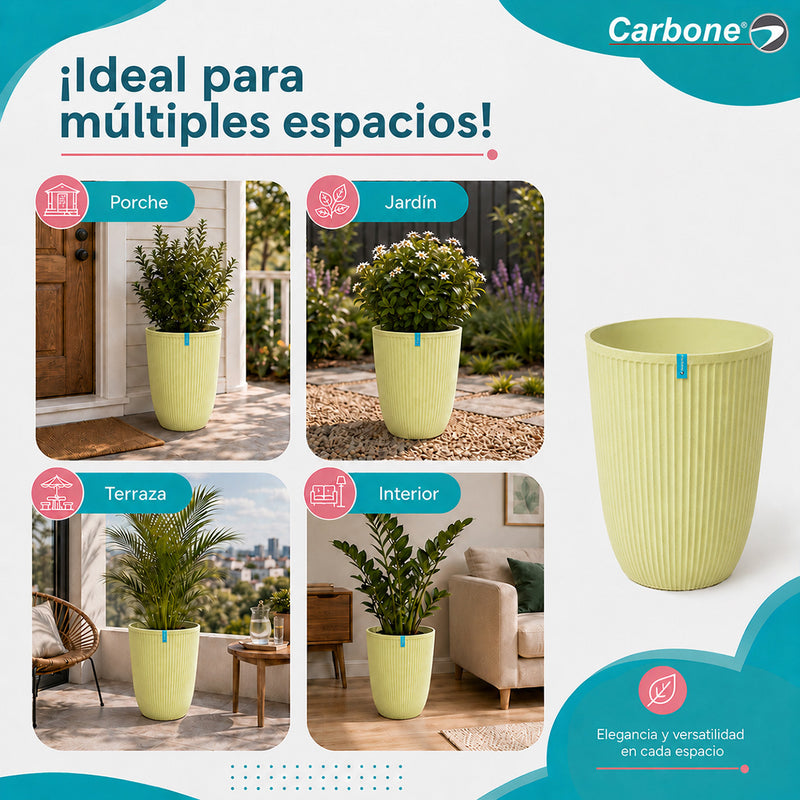 Maceta Alta Decorativa Beige con Acabado Cerámico Mate para Interior y Exterior D28.5*H37.7cm Resistente a Rayos UV.