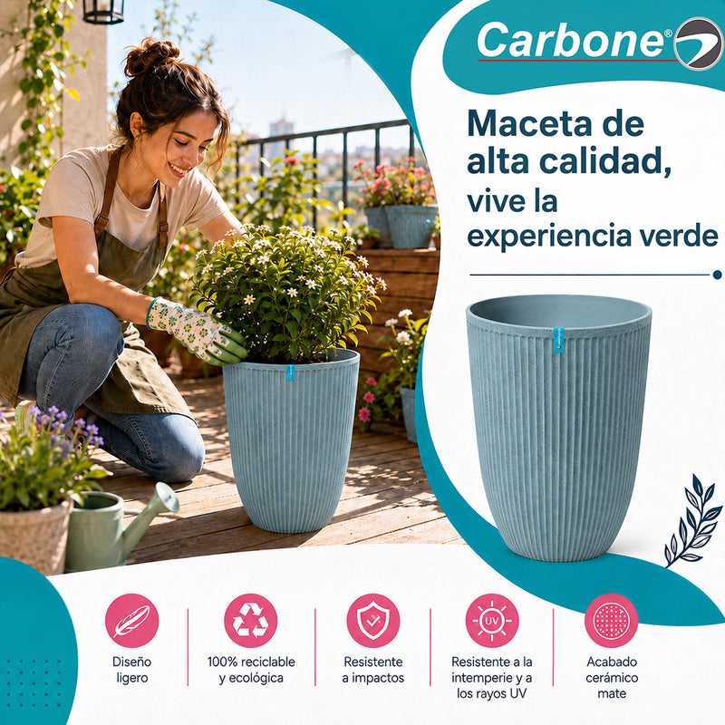 Maceta Alta Decorativa Gris Clara con Acabado Cerámico Mate para Interior y Exterior D35*H47cm Resistente a Rayos UV.