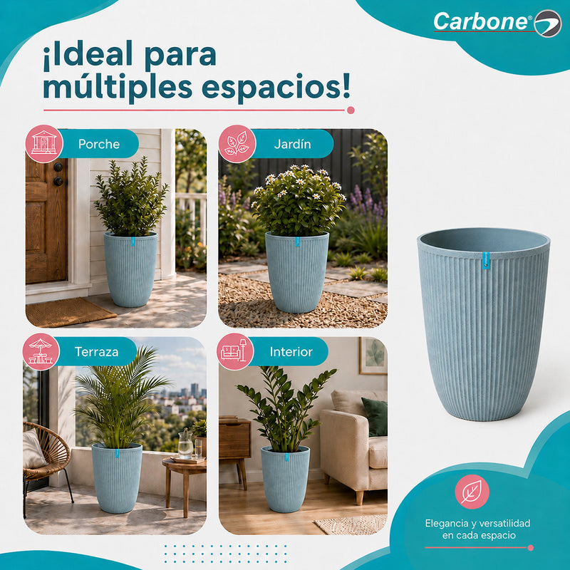 Maceta Alta Decorativa Gris Clara con Acabado Cerámico Mate para Interior y Exterior D35*H47cm Resistente a Rayos UV.