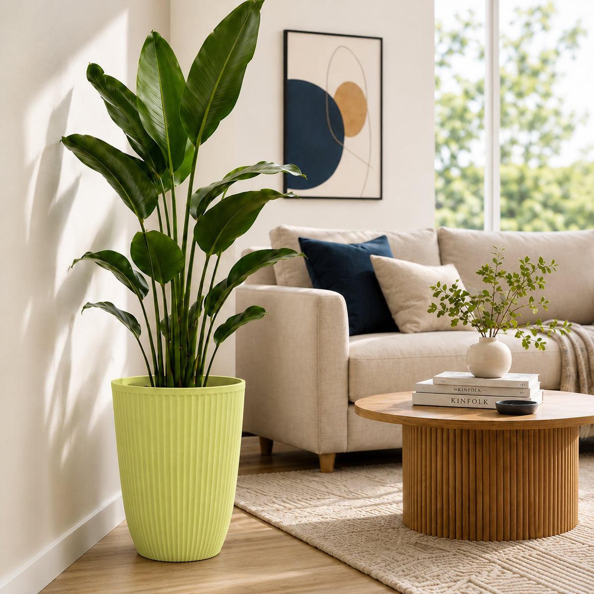 Maceta Alta Decorativa con Acabado Cerámico Mate para Interior y Exterior D43*H57cm Resistente a Rayos UV.