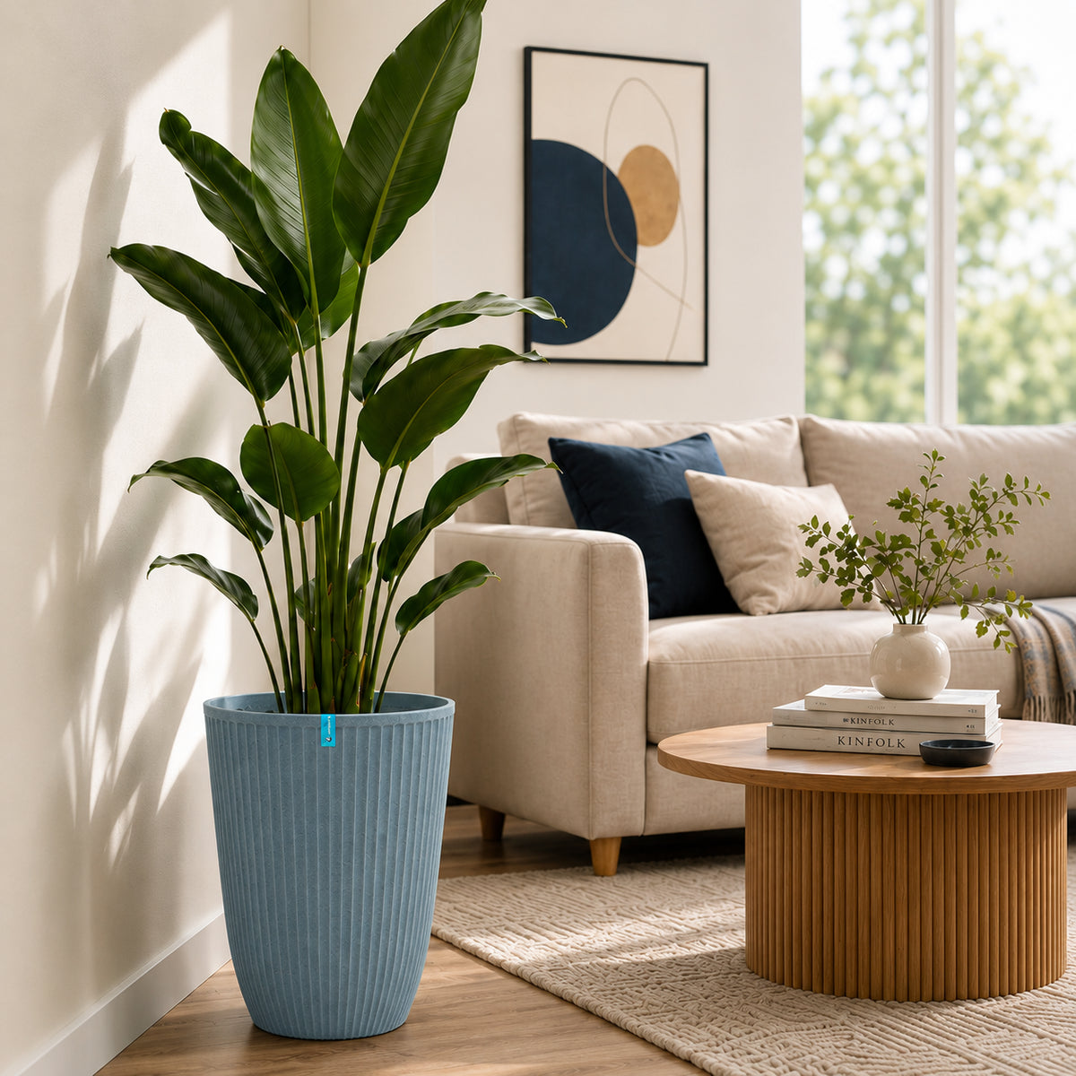 Maceta Alta Decorativa Gris Clara con Acabado Cerámico Mate para Interior y Exterior D43*H57cm Resistente a Rayos UV.