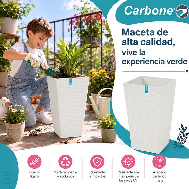 Maceta Cuadrada Alta Blanco con Acabado Cerámico Mate para Interior y Exterior L30*H55cm Resistente a Rayos UV.