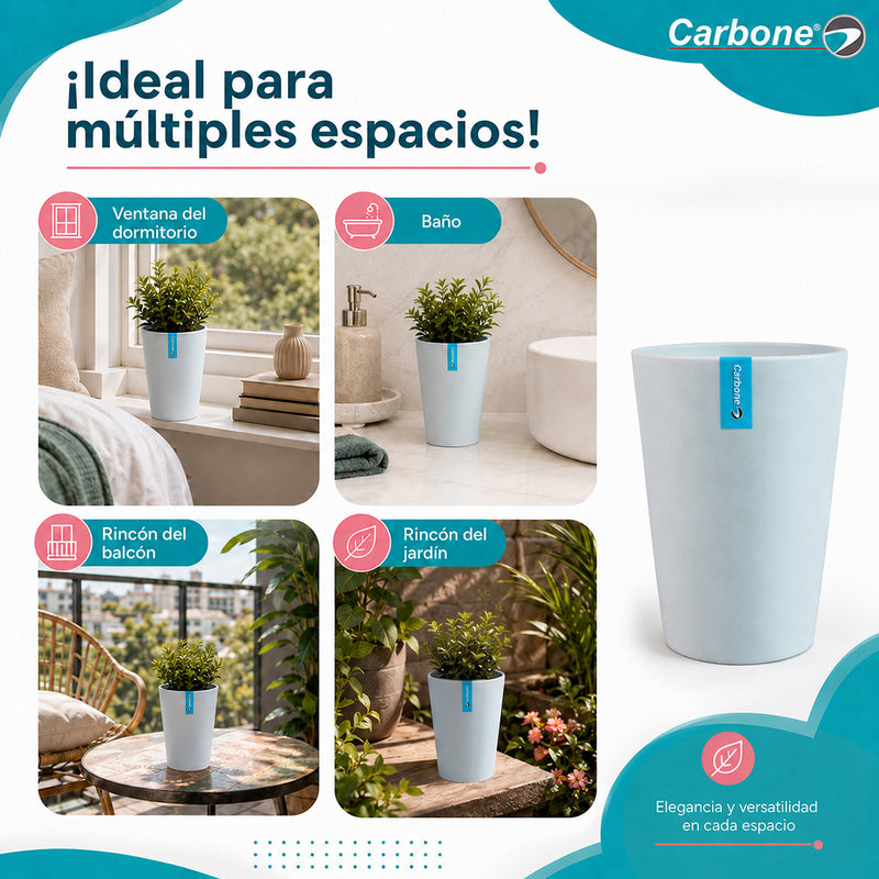 Maceta Alta Decorativa Gris Clara con Acabado Cerámico Mate para Interior y Exterior D14*H20cm Resistente a Rayos UV.