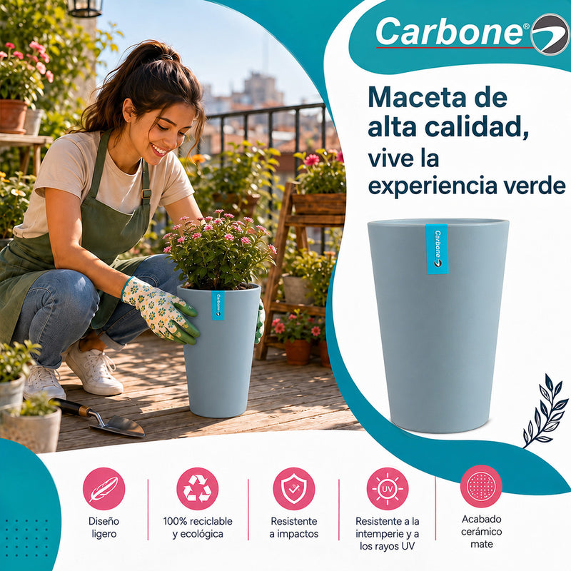 Maceta Alta Decorativa Gris Oscuro con Acabado Cerámico Mate para Interior y Exterior D14*H20cm Resistente a Rayos UV.