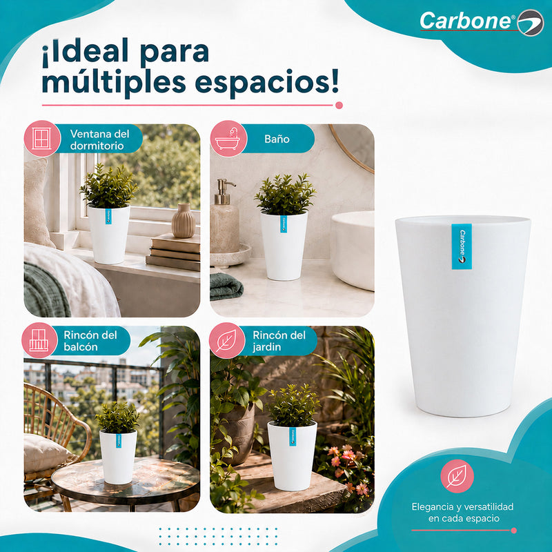 Maceta Alta Decorativa Blanca con Acabado Cerámico Mate para Interior y Exterior D17*H25cm Resistente a Rayos UV.