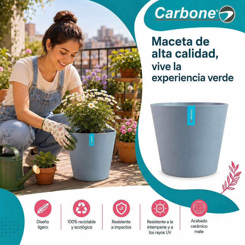 Maceta Decorativa Gris Oscuro con Acabado Cerámico Mate para Interior y Exterior D23*H19.5cm Resistente a Rayos UV.