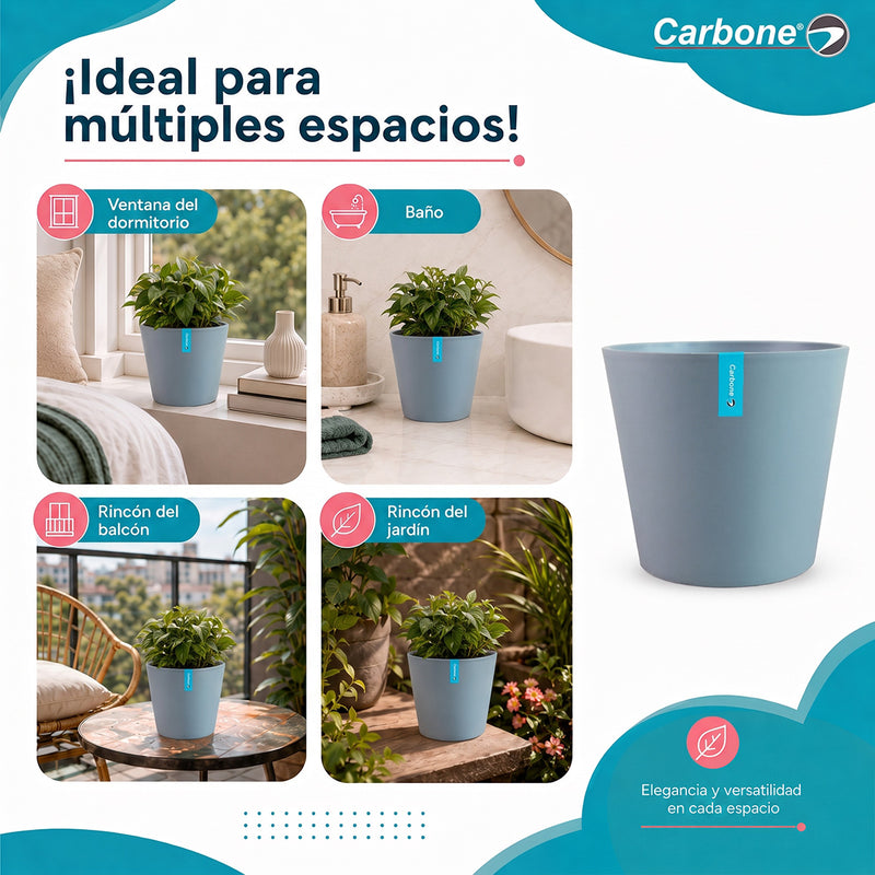 Maceta Decorativa Gris Oscuro con Acabado Cerámico Mate para Interior y Exterior D23*H19.5cm Resistente a Rayos UV.