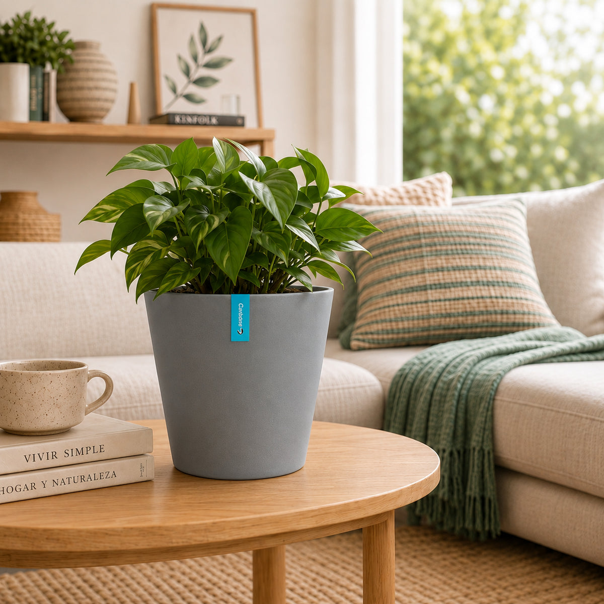 Maceta Decorativa Gris Oscuro con Acabado Cerámico Mate para Interior y Exterior D23*H19.5cm Resistente a Rayos UV.