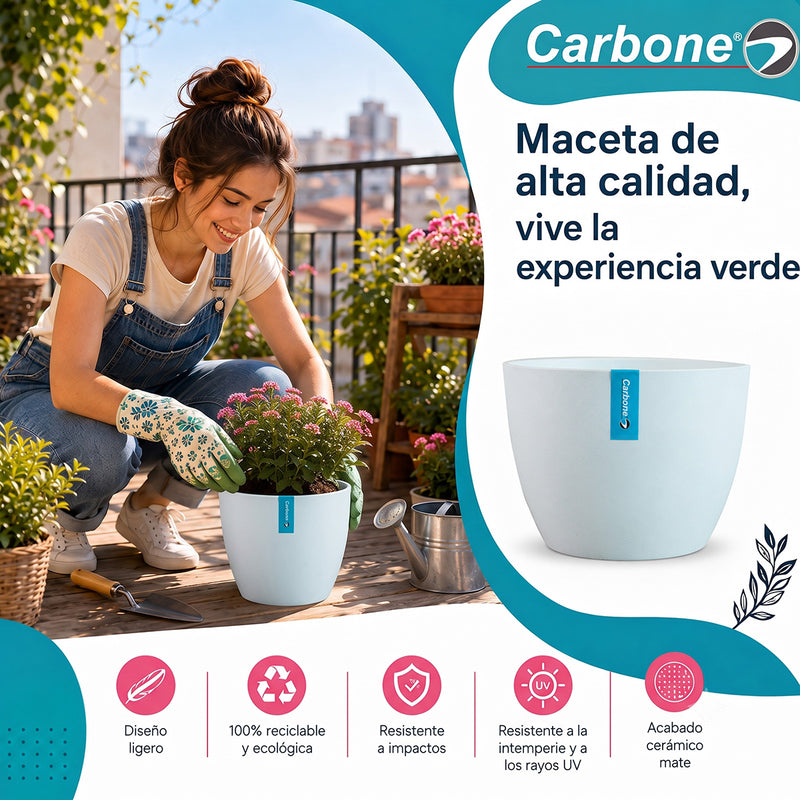 Maceta Decorativa Blanca con Acabado Cerámico Mate para Interior y Exterior D27*H20cm Resistente a Rayos UV.