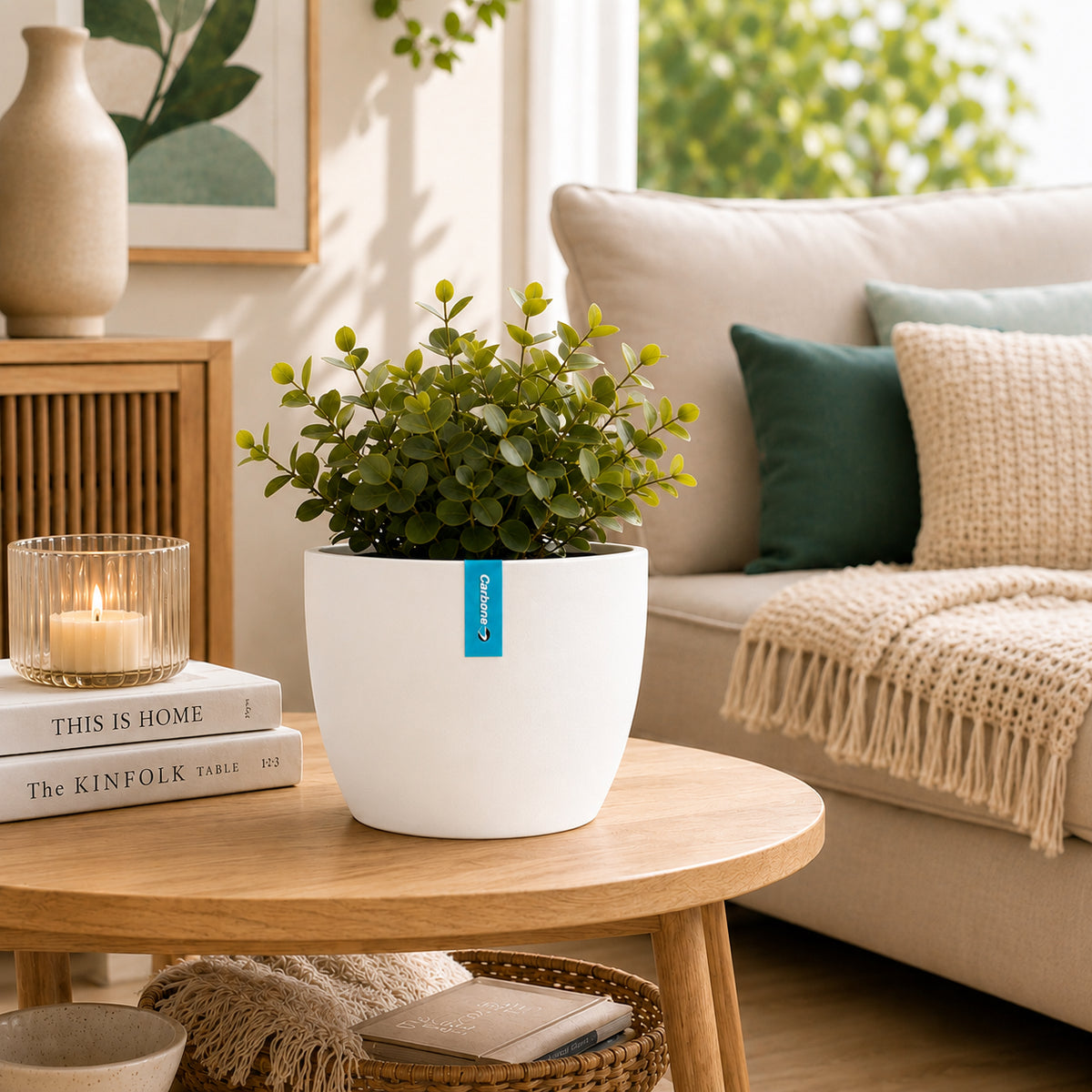 Maceta Decorativa Blanca con Acabado Cerámico Mate para Interior y Exterior D27*H20cm Resistente a Rayos UV.