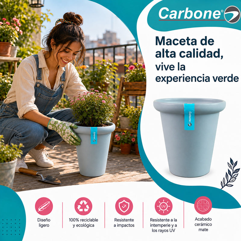 Maceta Decorativa Gris Oscuro con Borde Redondeado y Acabado Cerámico Mate para Interior y Exterior D15*H15cm Resistente a Rayos UV.