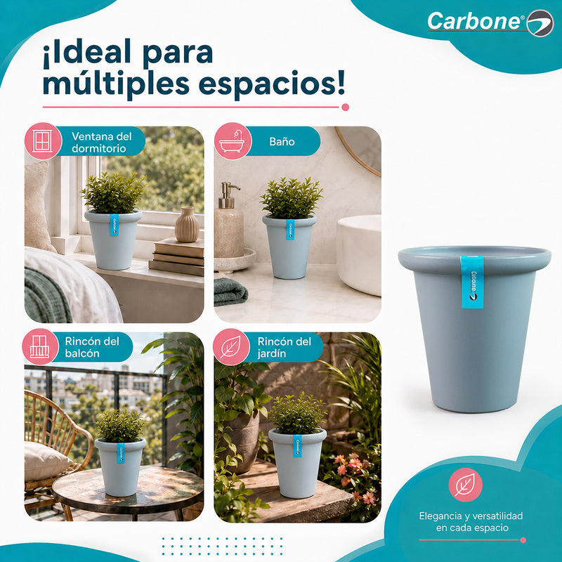 Maceta Decorativa Gris Oscuro con Borde Redondeado y Acabado Cerámico Mate para Interior y Exterior D15*H15cm Resistente a Rayos UV.