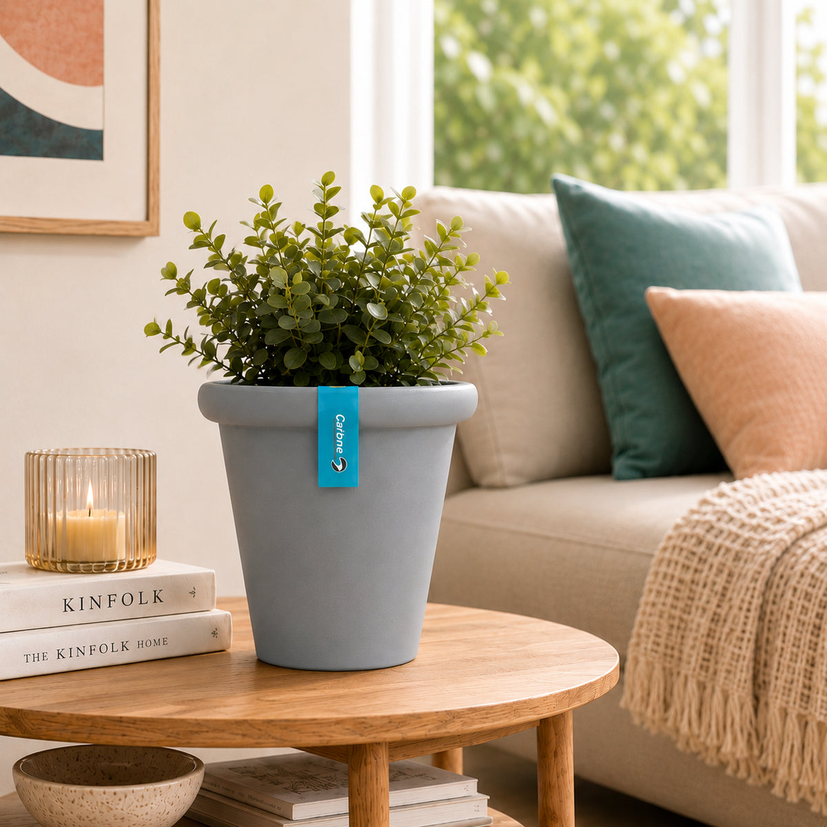Maceta Decorativa Gris Oscuro con Borde Redondeado y Acabado Cerámico Mate para Interior y Exterior D15*H15cm Resistente a Rayos UV.