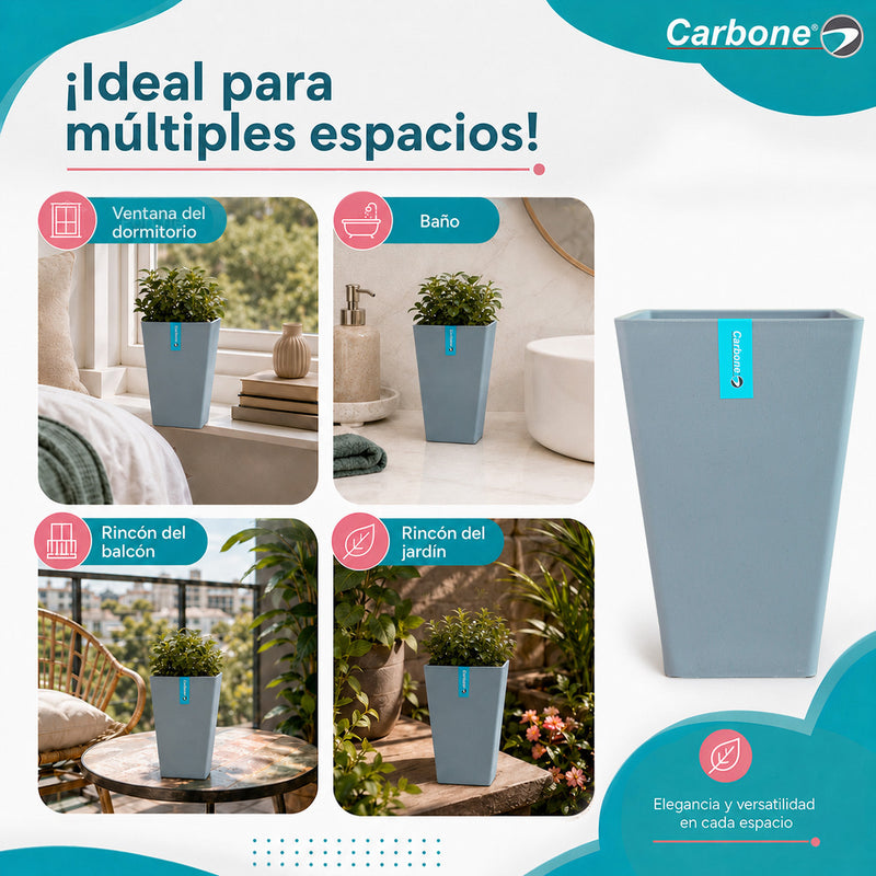 Maceta Decorativa Cuadrada Gris Oscuro con Acabado Cerámico Mate para Interior y Exterior L15*H23cm Resistente a Rayos UV.