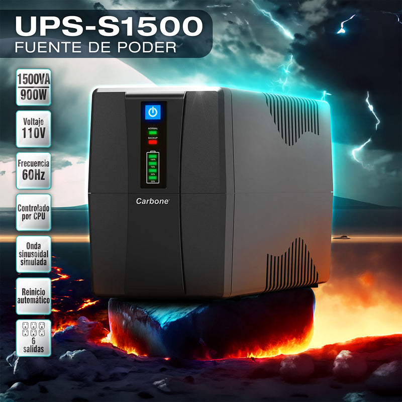 UPS Fuente de poder 1500VA 900W Protector de voltaje y batería de respaldo