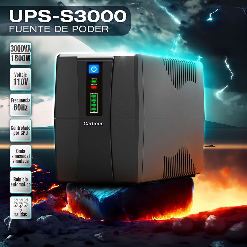 UPS Fuente de poder 3000VA 1800W Protector de voltaje y batería de respaldo