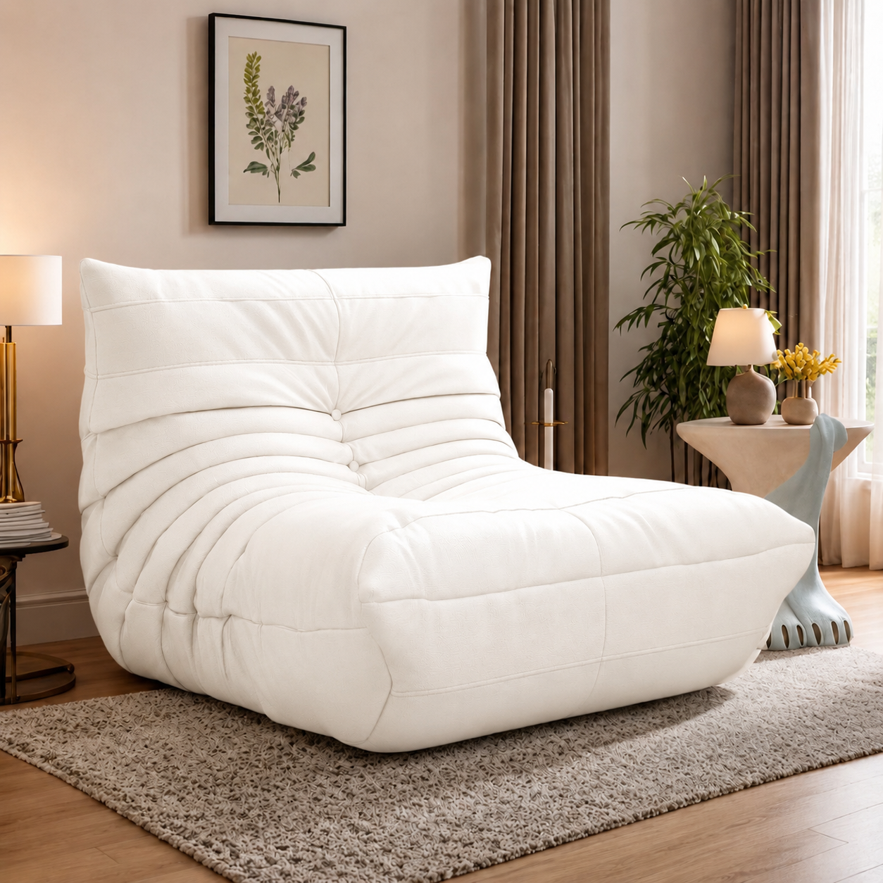 Sofá Oruga de Espuma Alta Densidad. Sillón Ergonómico Tipo Lounge para Sala Recámara Apartamento Estilo Minimalista (80x93x70cm). Color Beige Empacado al Vacío