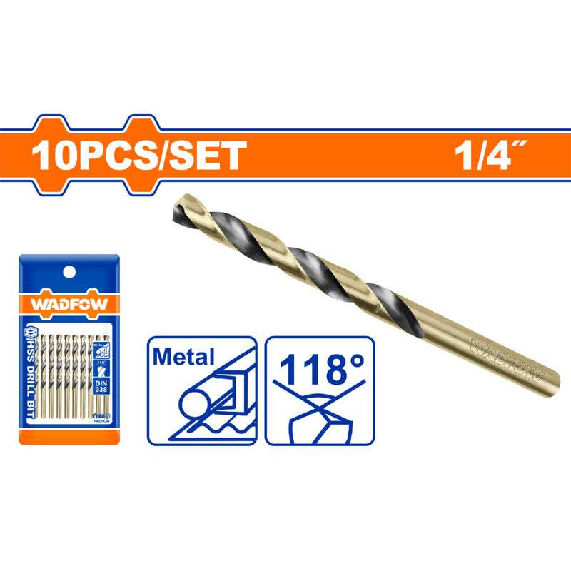 Brocas HSS de 1/4" Acero Alta Velocidad Set 10 pzas
