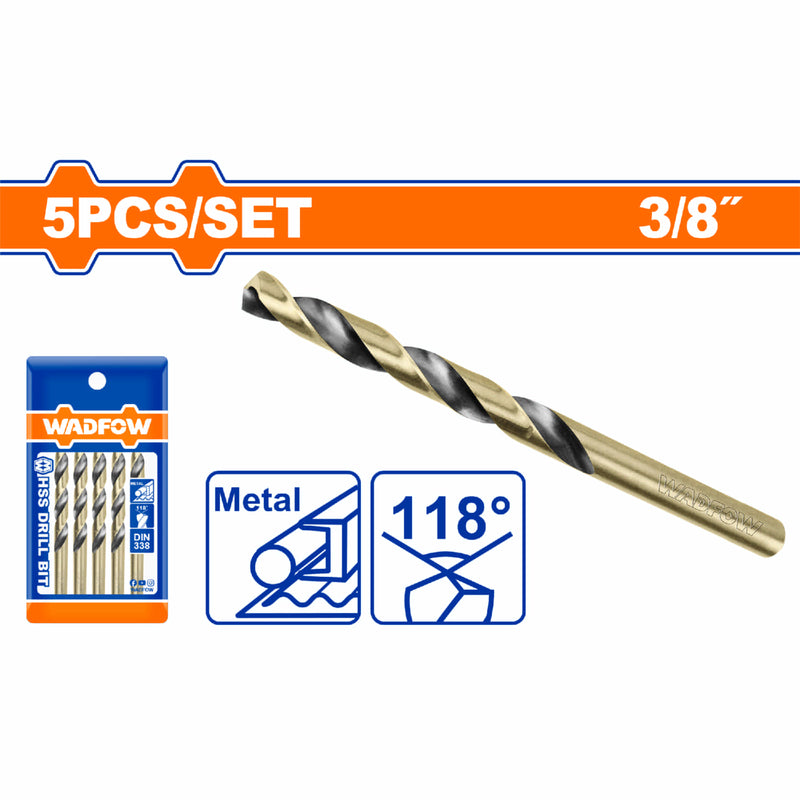 Brocas HSS de 3/8" Acero Alta Velocidad Set 5 pzas