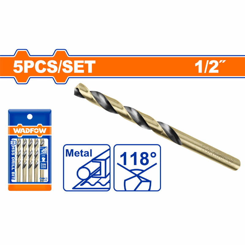 Brocas HSS de 1/2" Acero Alta Velocidad Set 5 pzas