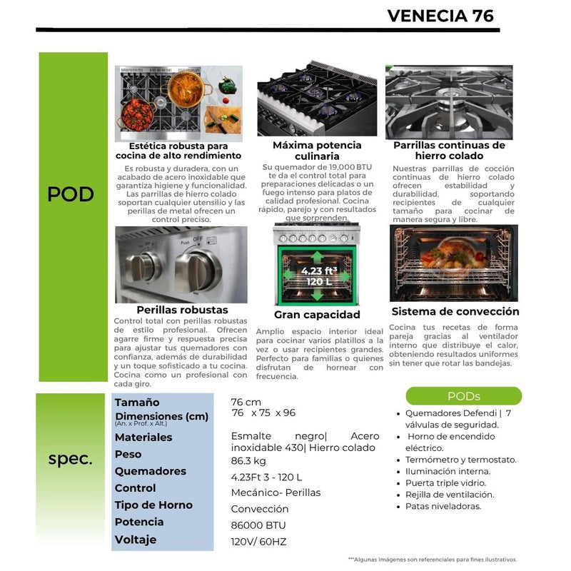 Estufa a gas Venecia 76. Color Inox.