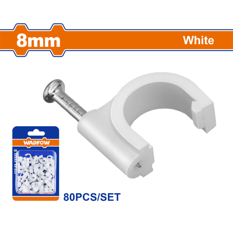 Grapas Clavijas para cable coaxial 8mm Blanco. Set 80 piezas. Protege la cubierta del cable.