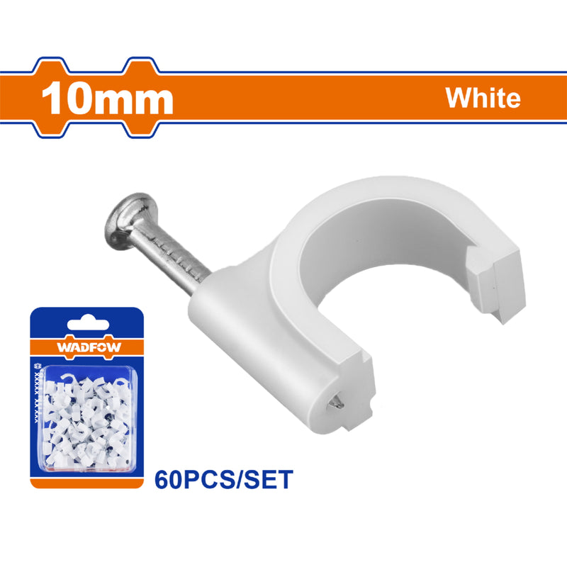Grapas Clavijas para cable coaxial 10mm Blanco. Set 60 piezas. Protege la cubierta del cable.